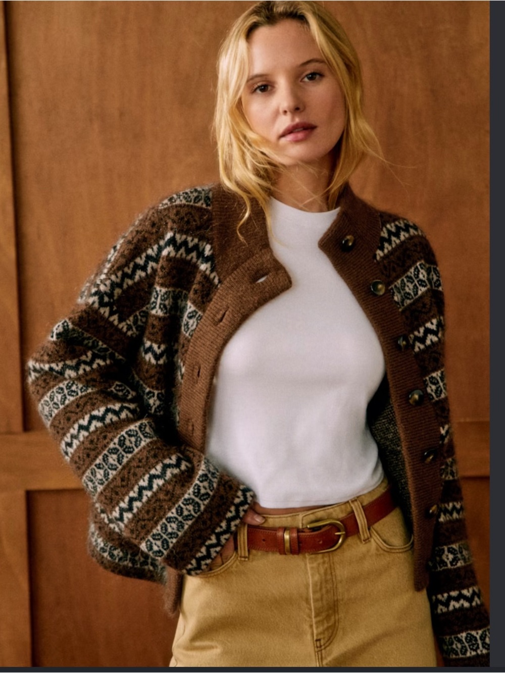 Joie Brown grandpa fair isle Knit Cardigan Jacket - Women's